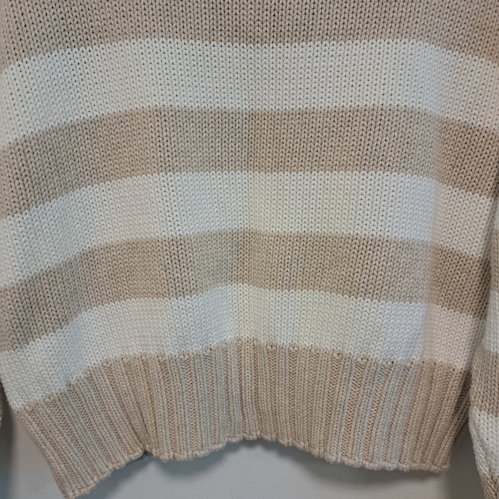 Quince 100% Organic Cotton Cropped Polo Sweater Beige Striped Fishman Sz S - Picture 8 of 10